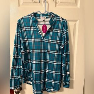 Halife Teal Plaid Women's Blouse L NWT